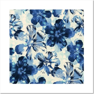 Shibori Inspired Oversized Indigo Floral Posters and Art